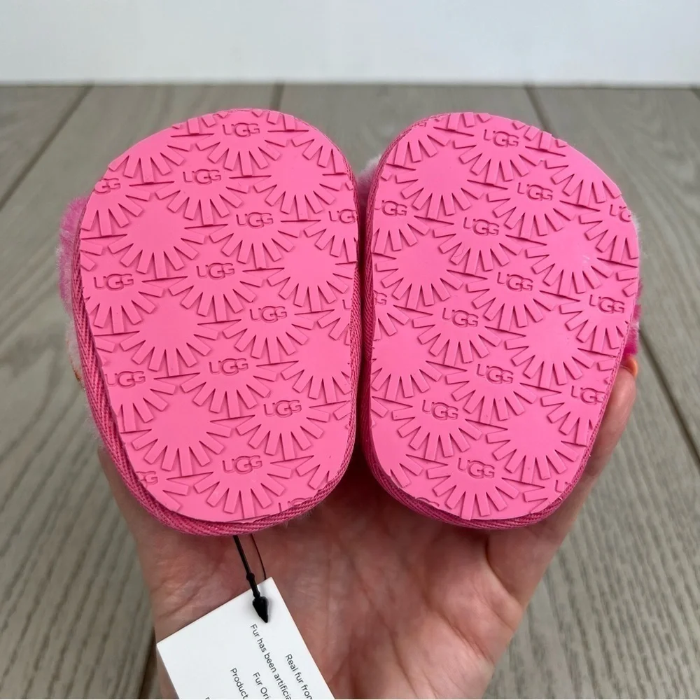 UGG Infant Fluff Yeah Furry Fuzzy Sandals 0/1 XS 0-6 months Pink Marble $55